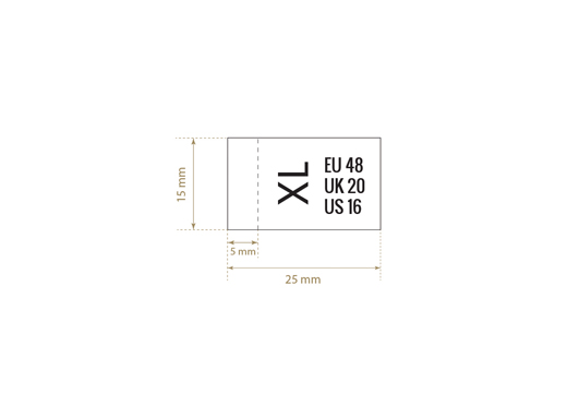 Size label for clothes Model TC-M225